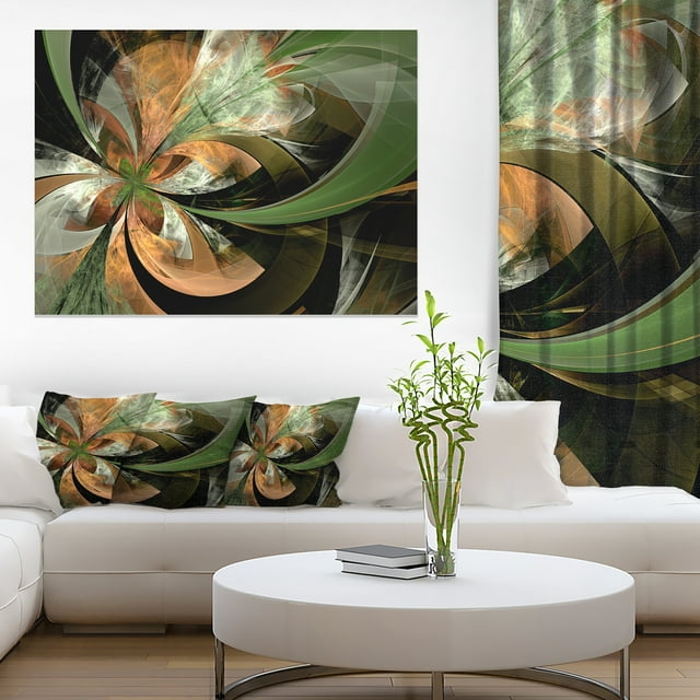 Orange and Green Large Fractal Flower - Floral Canvas Art Print