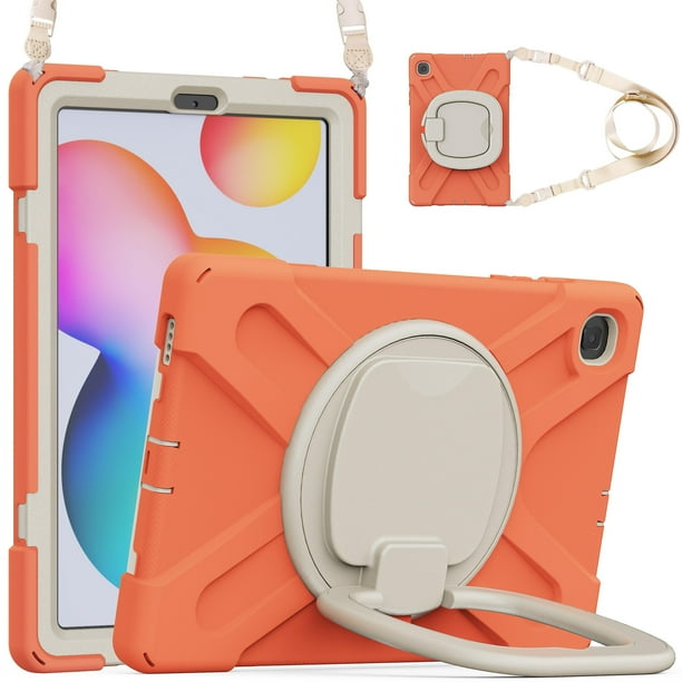 Funda colorida para Samsung Tab S6 Lite de 10,4 pulgadas con correa para el hombro, soporte de anillo ajustable grande y protección contra golpes.
