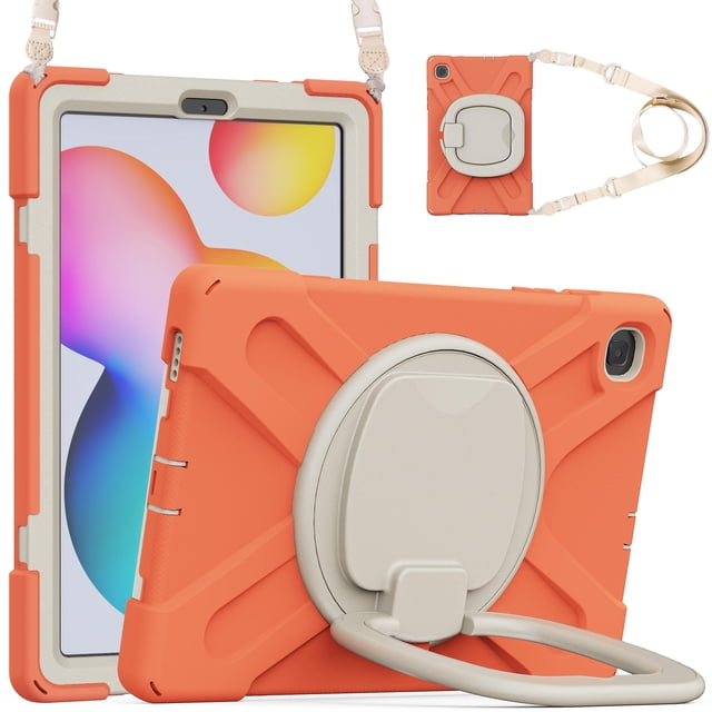Funda colorida para Samsung Tab S6 Lite de 10,4 pulgadas con correa para el hombro, soporte de anillo ajustable grande y protección contra golpes.