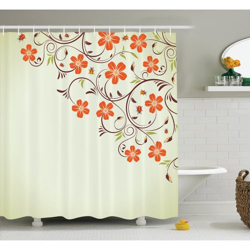 Ambesonne Floral Ladybugs Flowers Spring Shower Curtain Set
