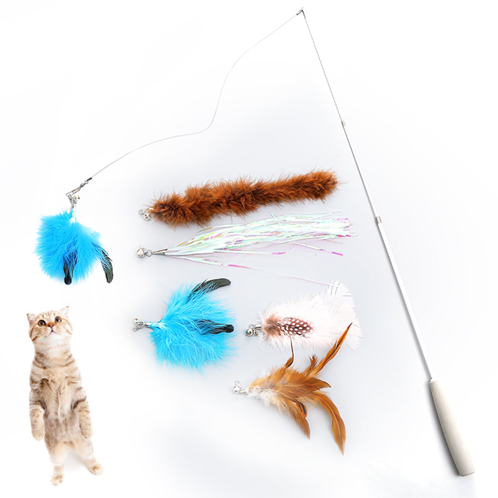 Three-section Retractable Cat Toys Feather Teaser Fishing Rod Stick Funny Toy 