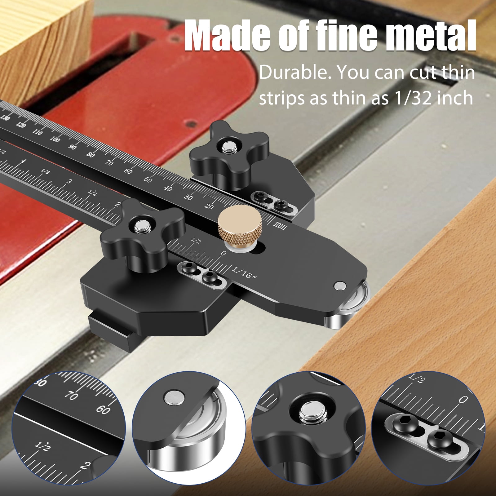 FUYGRCJ Table Saw Thin Rip Jig Guide Metal Woodworking Thin Ripping Guide Adjustable Narrow Thin Strip Repetitive Cutting Guide Safe and Fast Band Saw Jig for 3/8inch x 3/4inch T Slot