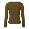 thumbnail image 4 of OSOLU Solid Color Women Long Sleeve Shirts Square Neck Slim Fit Basic Tops Casual Ribbed Thermal Undershirts Tee Trendy Dailywear, 4 of 5
