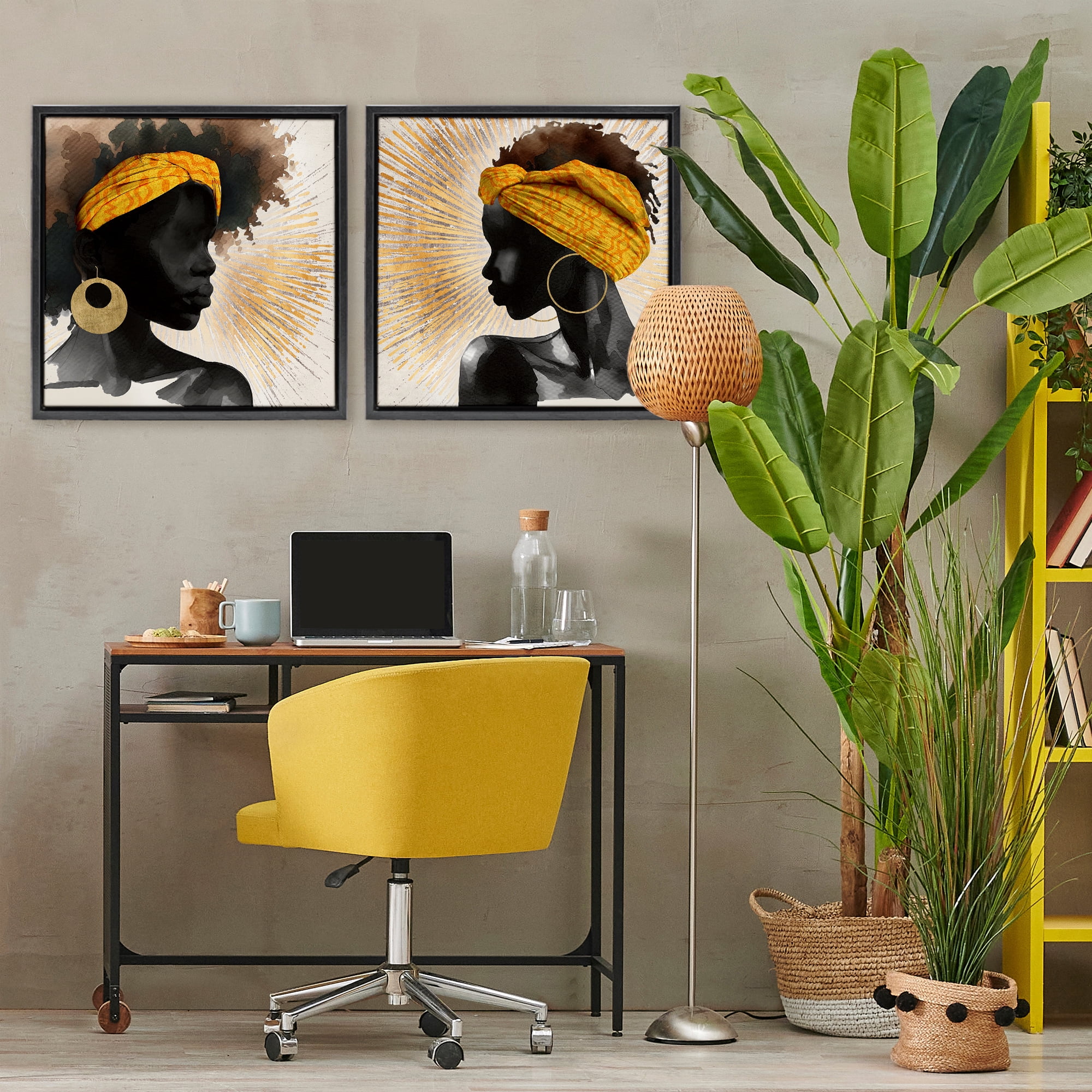 Stupell Industries Radiant Portraits Of Women 2 Piece Black Framed Floater Canvas Set, design by CAD Designs