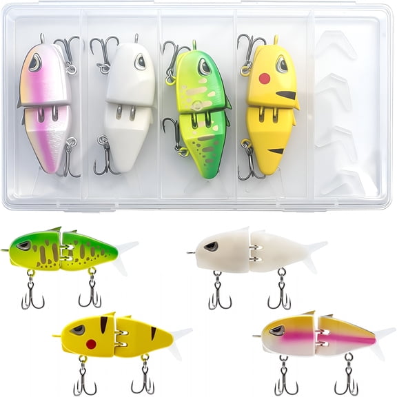BESTSKY 4 Pcs Mini Glide Bait,Glide Bait for Bass Fishing,Freshwater & Saltwater,Multi Jointed Swimbait Wobbler for Perch Bass Fishing