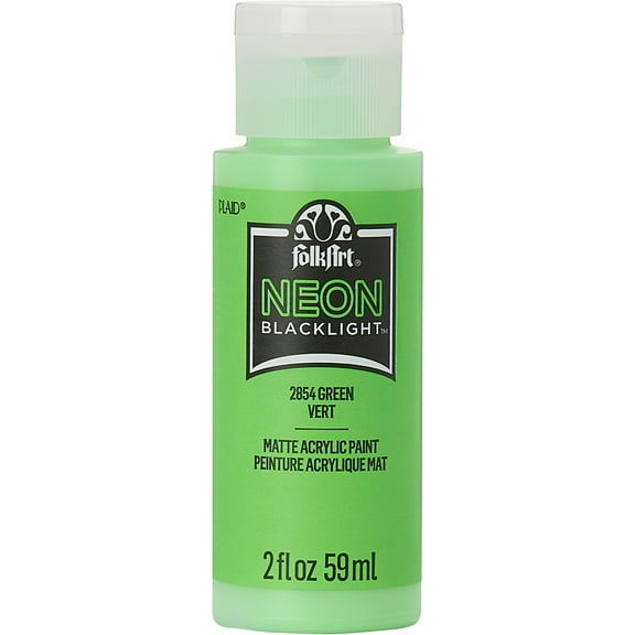 FolkArt 2854E Neon Blacklight Acrylic Craft Paint, Matte Finish, Green, 2 fl oz