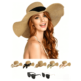 Wide Brim Sun Hat with Wind Lanyard UPF 80+ Straw Summer Beach Hat Foldable FURTALK Womens Beach Sun Straw Hat UV UPF 80+ Travel  main image 2
