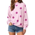 thumbnail image 2 of Womens Crewneck Sweatshirts Casual Long Sleeve&nbsp;Polka Dot Print Loose Fit Fall Tunic Tops Light pink XL, 2 of 5