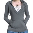 thumbnail image 1 of Sudadera con Capucha para Mujer, de Otoño, de Larga, Holgada, con Encaje, Cuello en V y Bolsillos. Gris S, 1 of 6