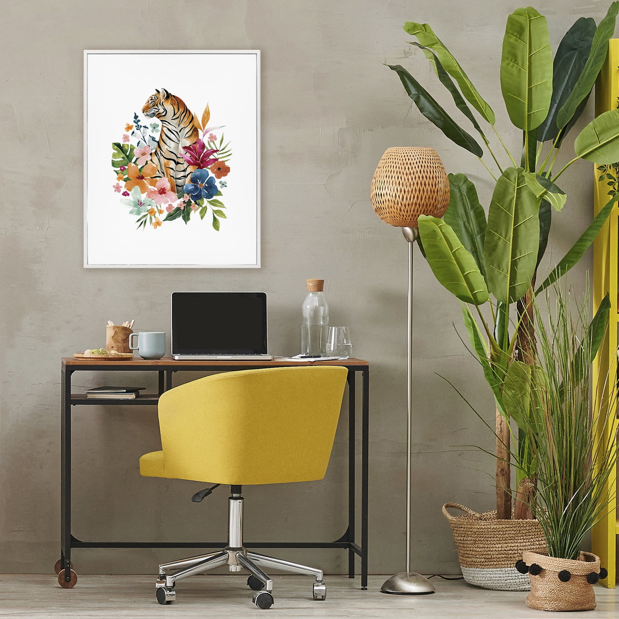 Stupell Industries Tropical Jungle Tiger White Framed Giclee Art, design by Bethany Sandoval