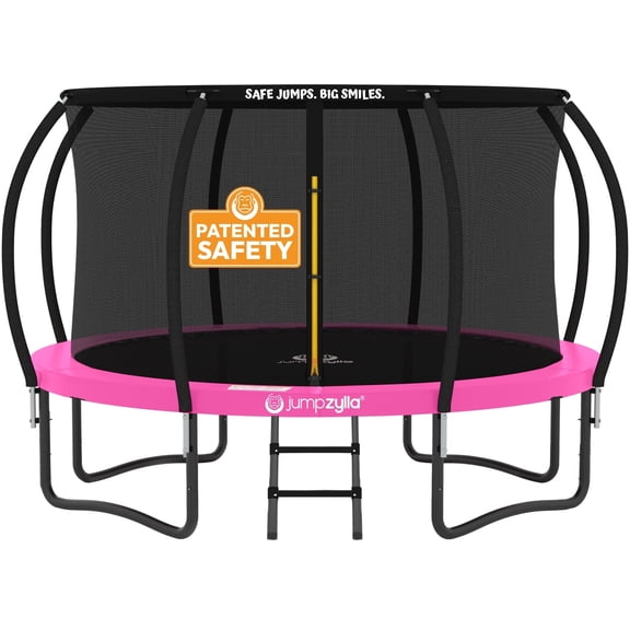 JUMPZYLLA Trampoline Outdoor with Enclosure and Ladder, ASTM, 14 ft, Pink