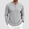 thumbnail image 2 of Linfrsh Men's Tops Men's Ribbed Henley Shirt Short Sleeve Slim Fit Muscle Shirt Fitted Cotton Casual Long Sleeve, 2 of 9