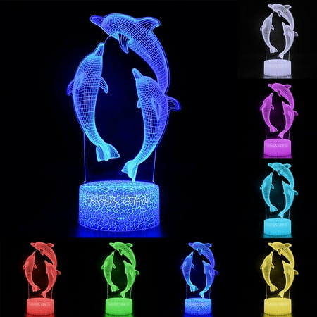 

DYstyle 3D Dolphin illusions Night Light Table Stand Lamp Remote Touch Control Colour Changing For Kids Xmas Gift Home Decor