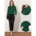 thumbnail image 2 of Blusa de oficina Allegra K manga larga Media tapeta cuello en punta mujer Verde oscuro S, 2 of 4