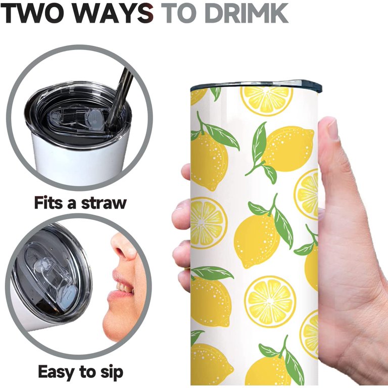 Lemon Tumbler 20 oz Travel Coffee Mug Lemon Summer Skinny Tumblers with Lid  and Straw Stainless Steel Insulated Coffee Cups Gift for Lemon Lover 