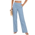 thumbnail image 4 of VBVC Women's High Waist Cotton-Linen Capri Pants,Wide Leg Cropped Trousers For Women,Ladies Summer Lightweight Beach Lounge Sweatpants with Pockets,Light Blue,S-2XL, 4 of 8