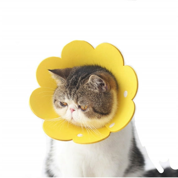 Cat Recovery Collar Soft Pet Cone Collar Protective Sunflower Cone Adjustable Fasteners Collar for Cat and Puppy, Yellow