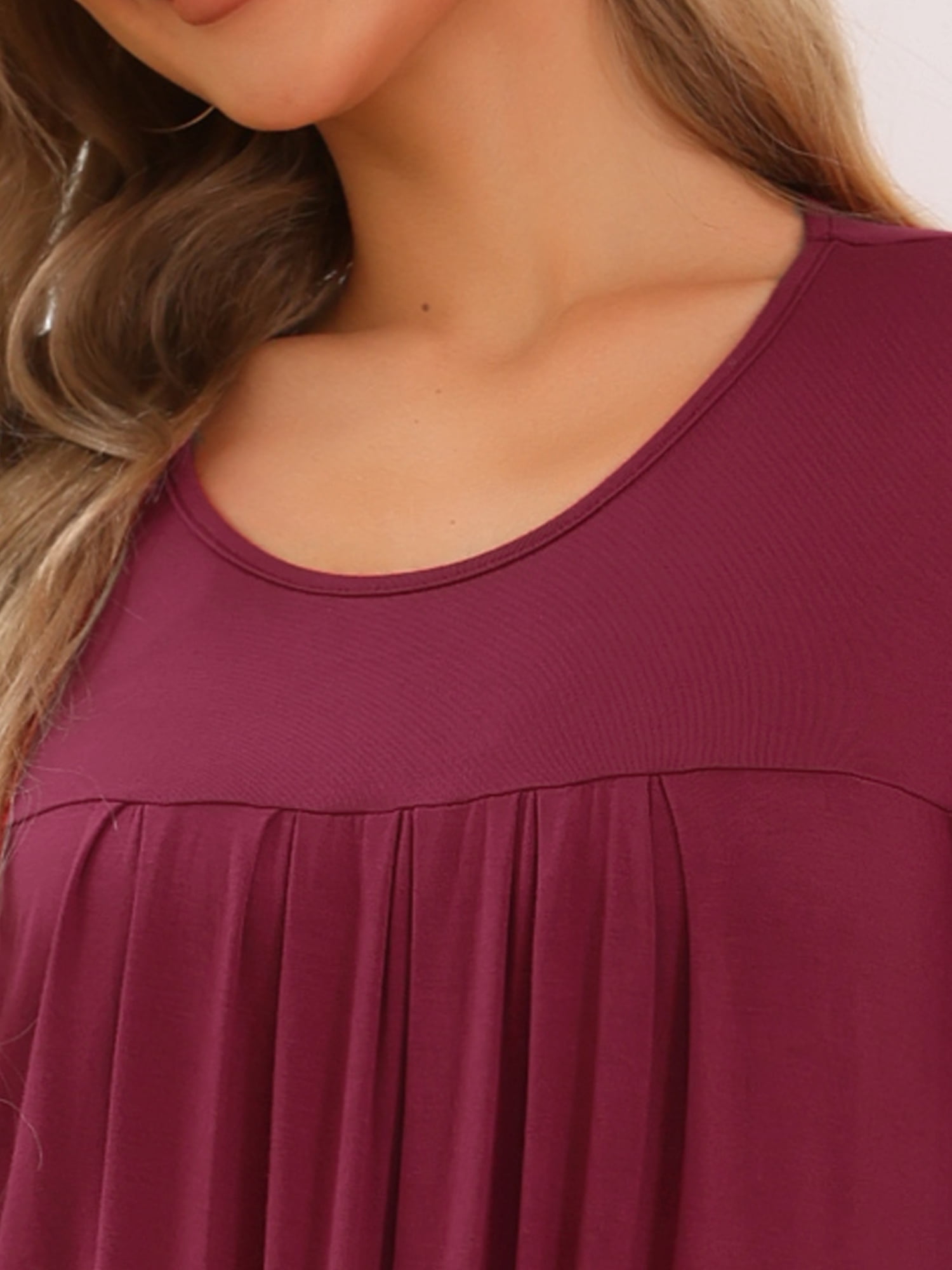 DARING DIVA Women's Pleated Front Short Sleeve Nightgown with Pockets S Claret
