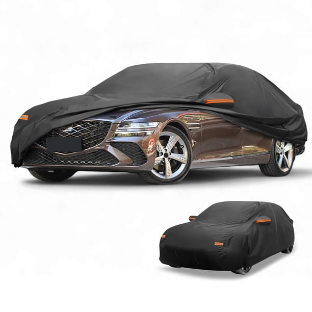 Funda para auto impermeable para todo clima, protección exterior contra el sol y la lluvia, con tiras reflectantes, negra para Genesis G80 Sedan
