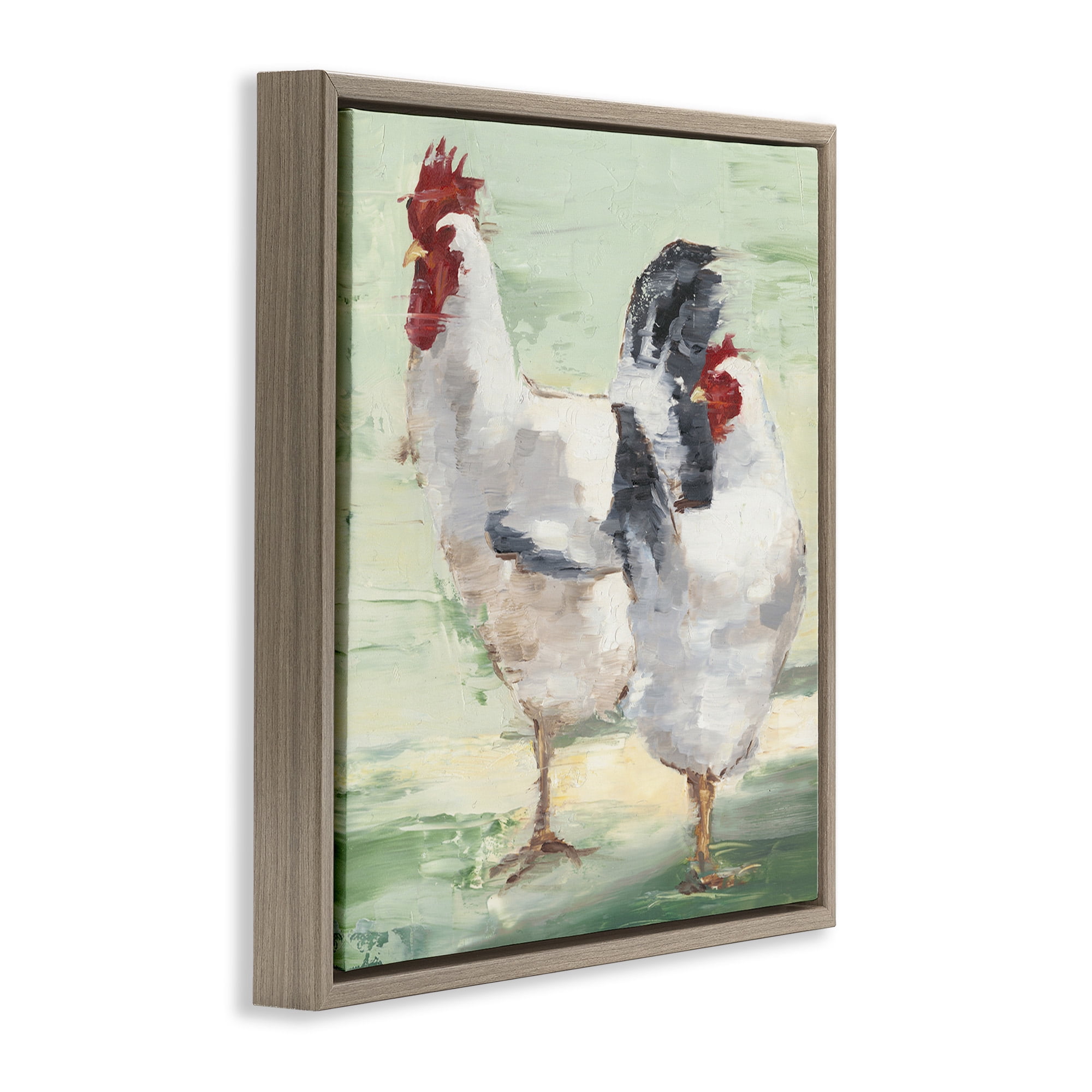 Stupell Industries Farmhouse Chickens Hens Painting Animals & Insects Painting Brown Floater Framed Canvas Art Print Wall Art, 25 x 25