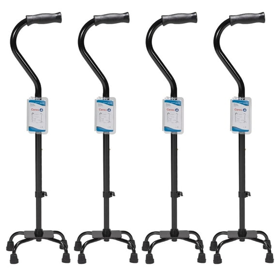 Dynarex Quad Cane with Small Base, Provides Optimal Mobility Support in a Stable One-Hand Walking Aid, 300 Pound Weight Capacity, Black, 4 Canes
