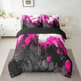 thumbnail image 2 of Manfei Abstract Marble Twin Bedding Sets 7pcs, Black Hot Pink White Bedding Comforter Set, Modern Watercolor Marbling Sheet Sets, Ultra Soft Home Decor, 2 of 8