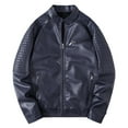 thumbnail image 3 of IROINNID Men's Long Sleeve Faux Leather Mid-Length Jacket Solid Color Loose Autumn Pure Color Stand Collar Imitation Leather Jacket Coat, 3 of 4
