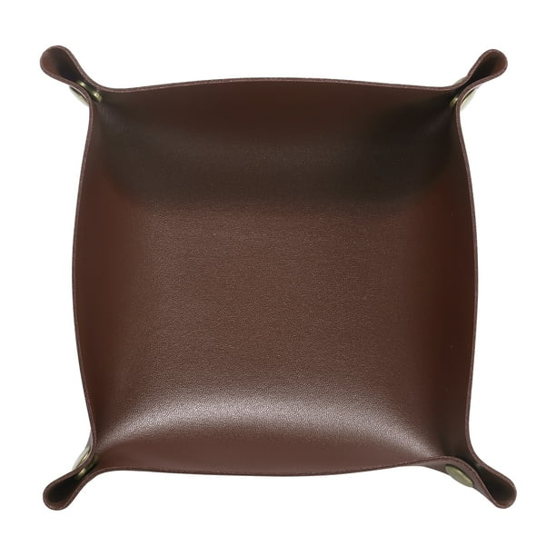 Bandeja de Valet de Cuero PU Uxcell Unisex Plegable Pequeña, Marrón Oscuro