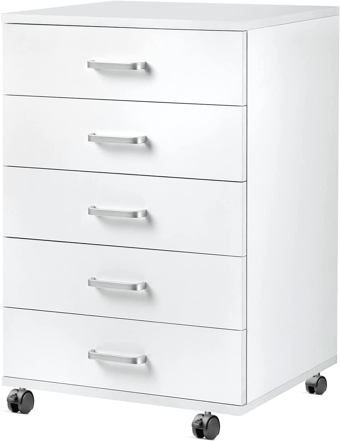 TUSY 5Drawer Chest, Storage Dresser with Wheels, White