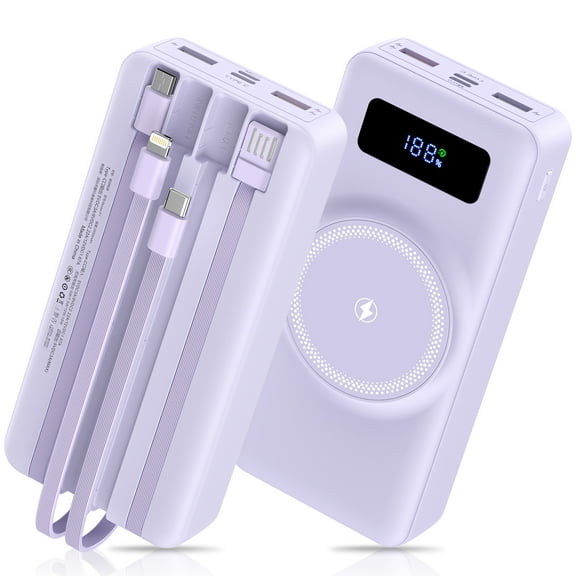 Magnetic Portable Charger Power Banks for iPhone Cell Phones with Built in Cables,HopePow 20000mAh LED Power Display Charging Banks Compatible with iPhone 16 Plus/Pro Max/15//14 Series,Android,Black