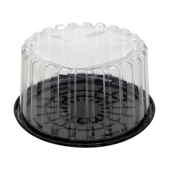 Pactiv Showcake APET Plastic Round Cake Container Black/Clear, 8" Inside