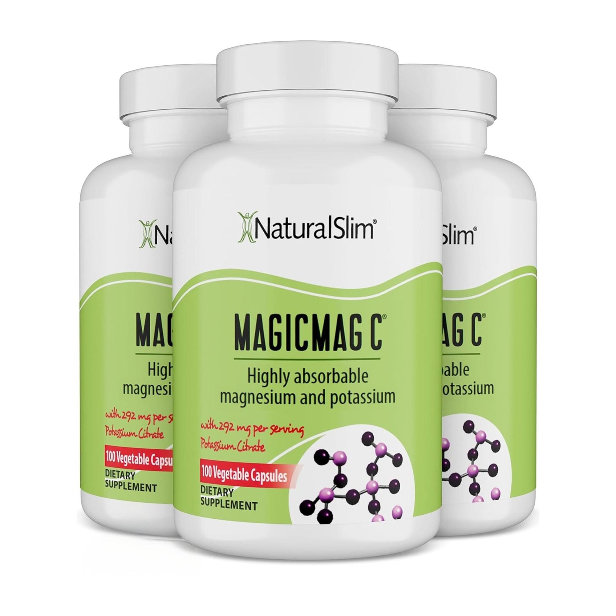 MagicMag C by NaturalSlim, Magnesium Citrate Capsules for Muscle Relaxation, Sleep Quality, Nerve Function & Electrolyte Support, Daily Magnesium Supplement for Men and Women, 100 Capsules, 3 Pack
