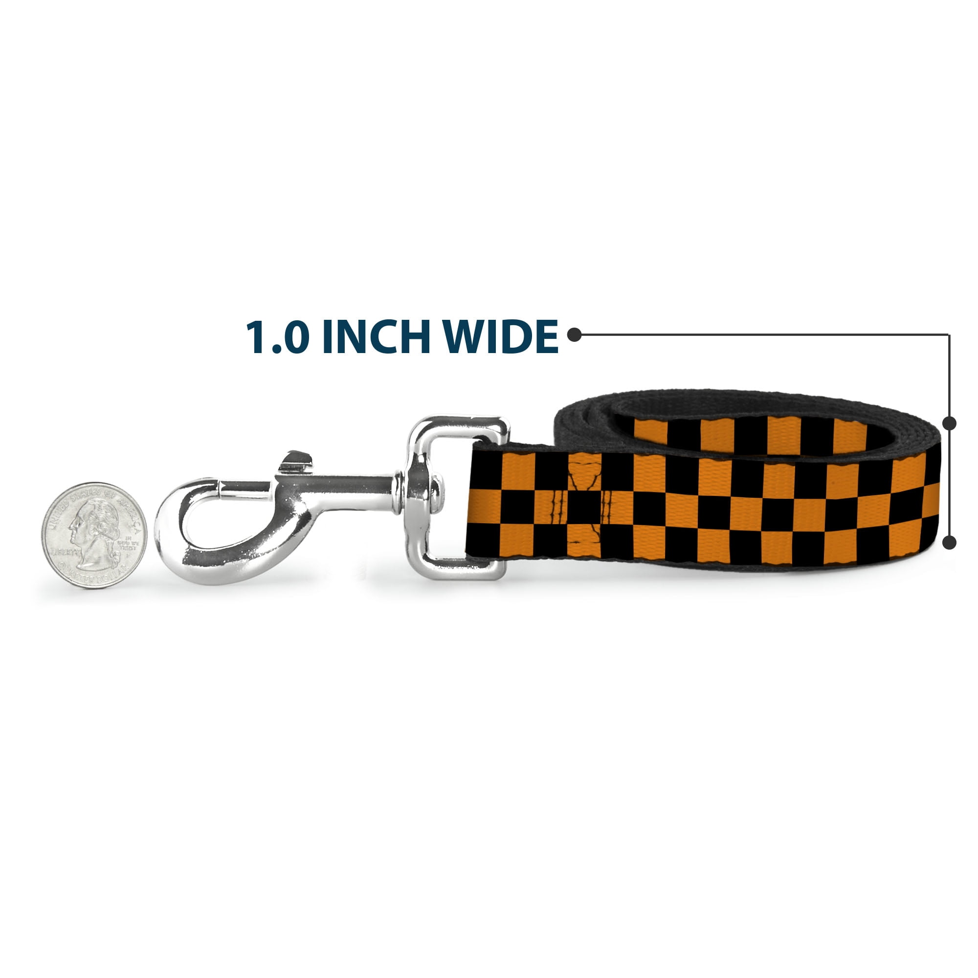 Buckle-Down Pet Leash, Dog Leash, Checker Black Neon Orange, 6 Feet Long 1.0 Inch Wide