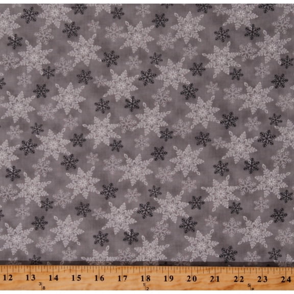 Cotton Christmas Holiday Seasonal Winter Snowflakes Variety Snow Home Sweet Holiday Deb Strain Gray Cotton Fabric Print by the Yard (56002-16)
