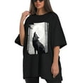 thumbnail image 4 of Plus Size Shirt for Women Black Tops for Women Short Sleeves Shirt for Women Wolf T Shirt Oversized Shirt for Women S, 4 of 5