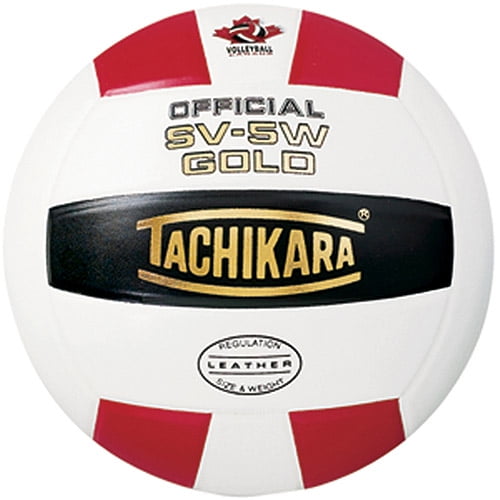Tachikara Official SV5W Gold Leather Volleyball, Scarlet/White/Black
