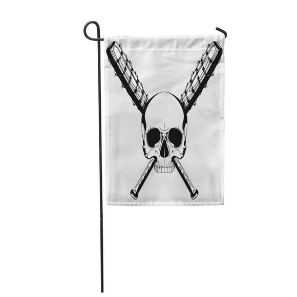 POGLIP Human Skull and Two Crossed Baseball Bats Covered with Barbed Wire White Garden Flag Decorative Flag House Banner 12x18 inch