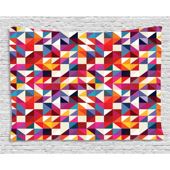 Geometric Tapestry, Bauhaus Style Geometric Pattern with Patchwork of Triangular and Diamond Shapes, Wall Hanging for Bedroom Living Room Dorm Decor, 60W X 40L Inches, Multicolor, by Ambesonne