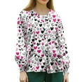 thumbnail image 4 of Valentines Day Scrub Jackets Women Plus Size Casual Long Sleeve Cute Valentine Love Printed Scrubs Loose Button Snap Front Scrub Tops Medical Nurse Uniform Nursing Workwear with Pockets Hot Pink S, 4 of 4