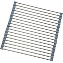 Roll Up Dish Drying Rack, Stainless Steel and Silicone Dish Drying Mat Over The Sink Foldable Drain Rack Multipurpose Dish Drainer for Kitchen, 17.7” x 13.7”, Gray