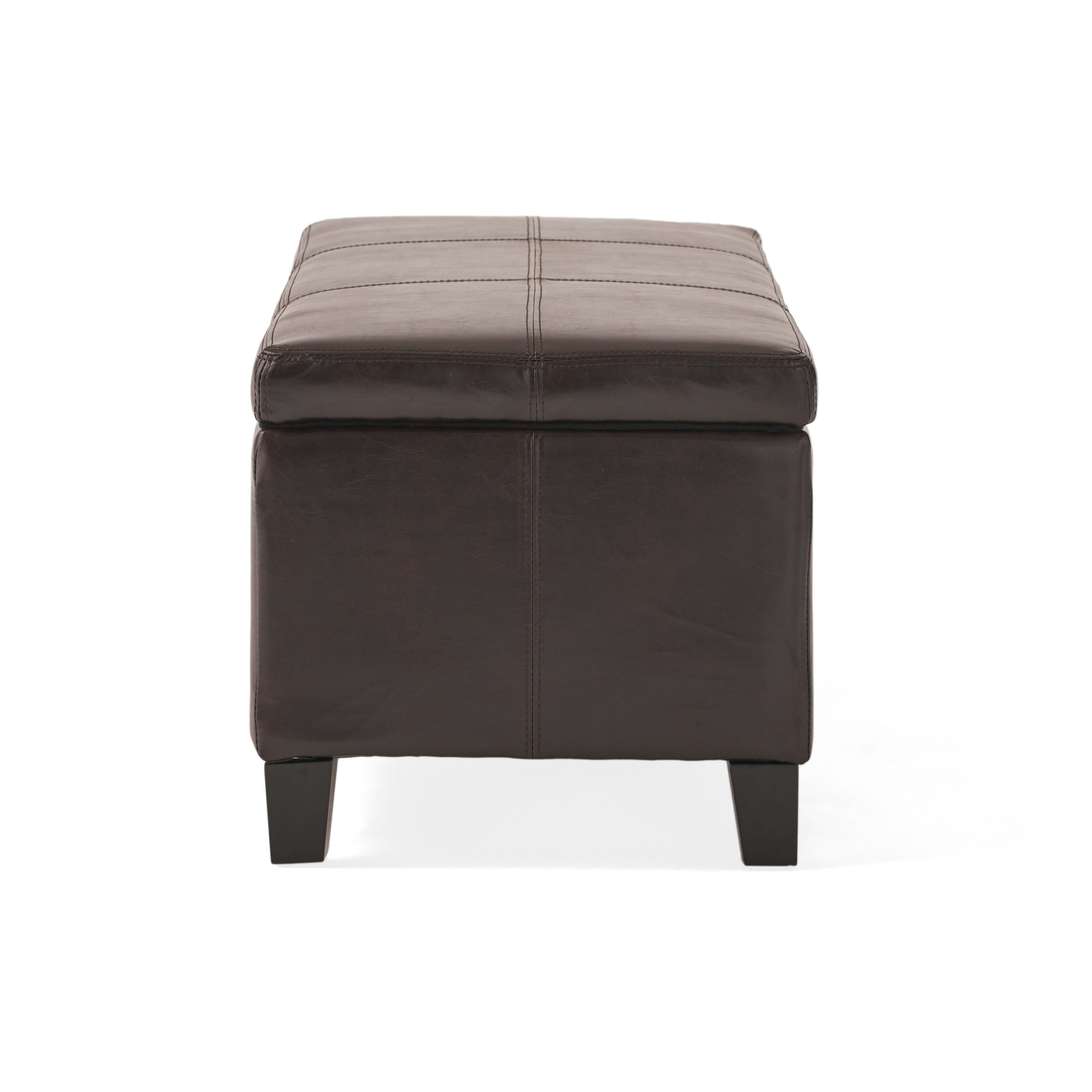 Canterbury Upholstered Storage Ottoman Bench, Brown Faux Leather, Dark Brown