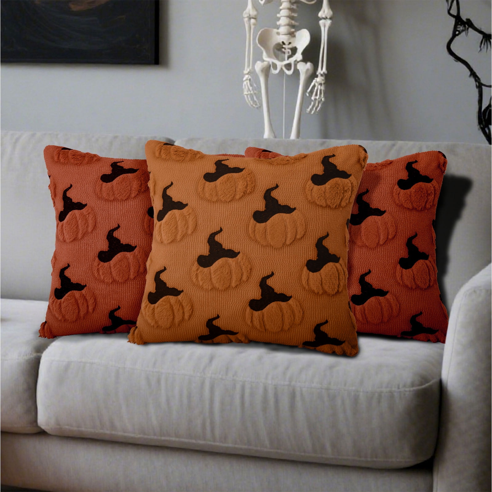 Sanmadrola Fall Pillow Covers 18x18 Throw Pillow Cases Set of 2 Halloween Thanksgiving Autumn Decorations Pumpkin Soft Plush Faux Fur Wool Couch Cushion Case for Sofa Bedroom Living Room Home Decor