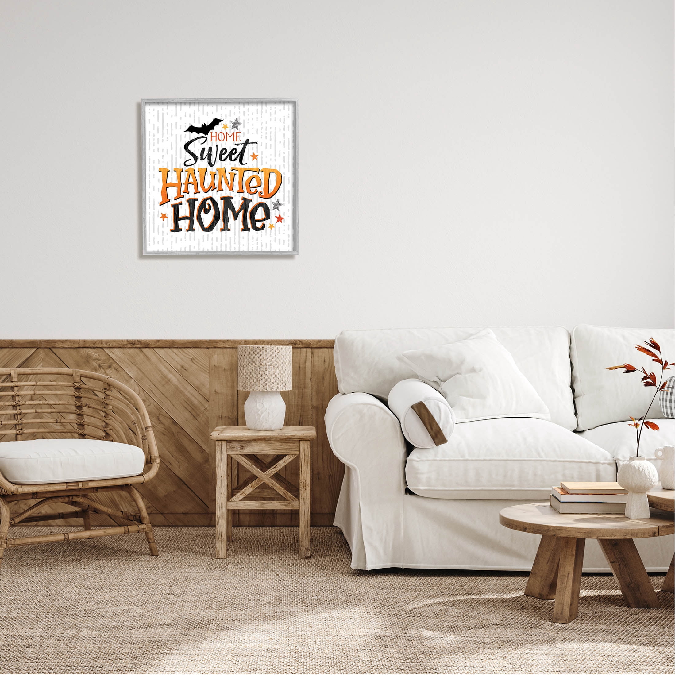 Sweet Haunted Home Patterned Holiday Graphic Art Gray Framed Art Print Wall Art