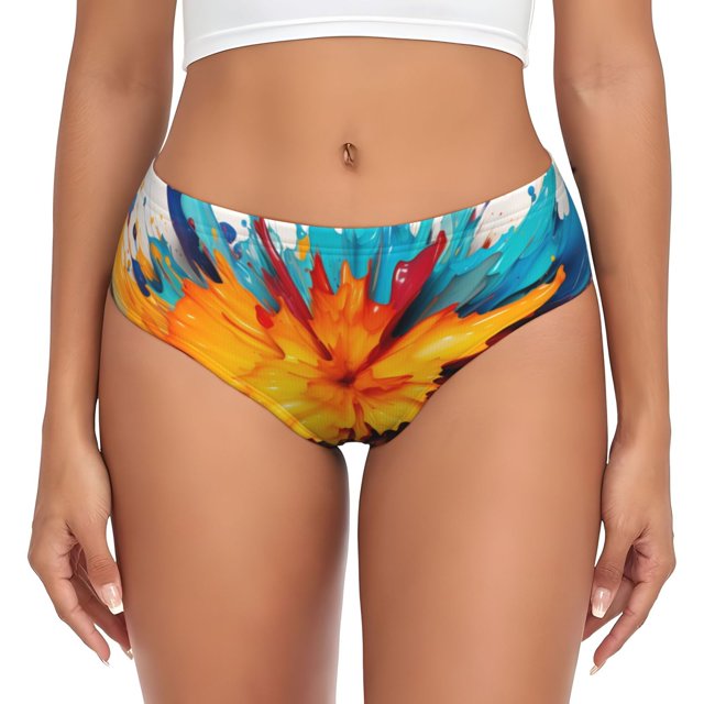 Balery Colorful Paint Print Ropa Interior de Algodón para Mujer con Dibujo – Braguitas Cómodas y Elásticas, Estilo Clásico-X-Large