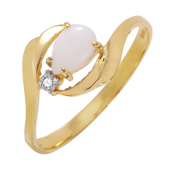 Galaxy Gold 14K Solid Yellow Gold Ring with 0.26 Carat Natural Diamond and Pear-Shaped Opal, Size 6.5, 5.5-11 Sizes, October Birthstone, Symbol of Inspiration