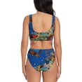 thumbnail image 3 of Kdxio Colorful Coral Reef Print Women's 2 Piece High Waisted Wrap Spaghetti Strap Summer Swimsuit Bikini Set-Small, 3 of 7