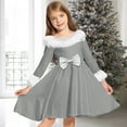 thumbnail image 2 of Posijego Girls Party Dresses Christmas Party Fleece Trim Long Sleeve Bow Front Flowy A-Line Dress for Girls, 2 of 5