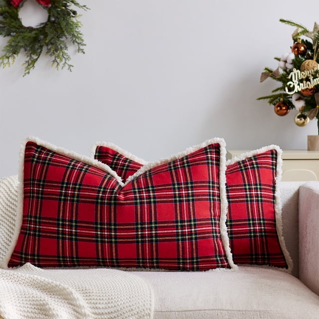 Fundas de Cojín Navideñas a Cuadros, Fundas de Cojín de Sofá de Tela a Cuadros, Cojines de Sofá de Material Cepillado, Adecuadas para La Decoración Navideña Del Sofá Del Dormitorio.