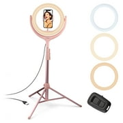 10 inch LED Selfie Ring Light with Stand for iPhone Circle Lighting, 67" Tripod Phone Holder Stand for Makeup Live Streaming Equipment, 10 Brightness Level, Pink