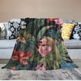 thumbnail image 2 of JRXY  Tropical Floral Pattern Throw Blanket Palm Leaves Orchid Hawaiian Hibiscus Cosy Throw Blanket for Bedroom Sofa Couch Car Deck Chair Soft Flannel White, 2 of 6